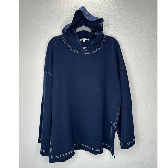 Elizabeth and James Navy with White Stitch Long Sleeve Hooded Sweater L - Picture 2 of 15